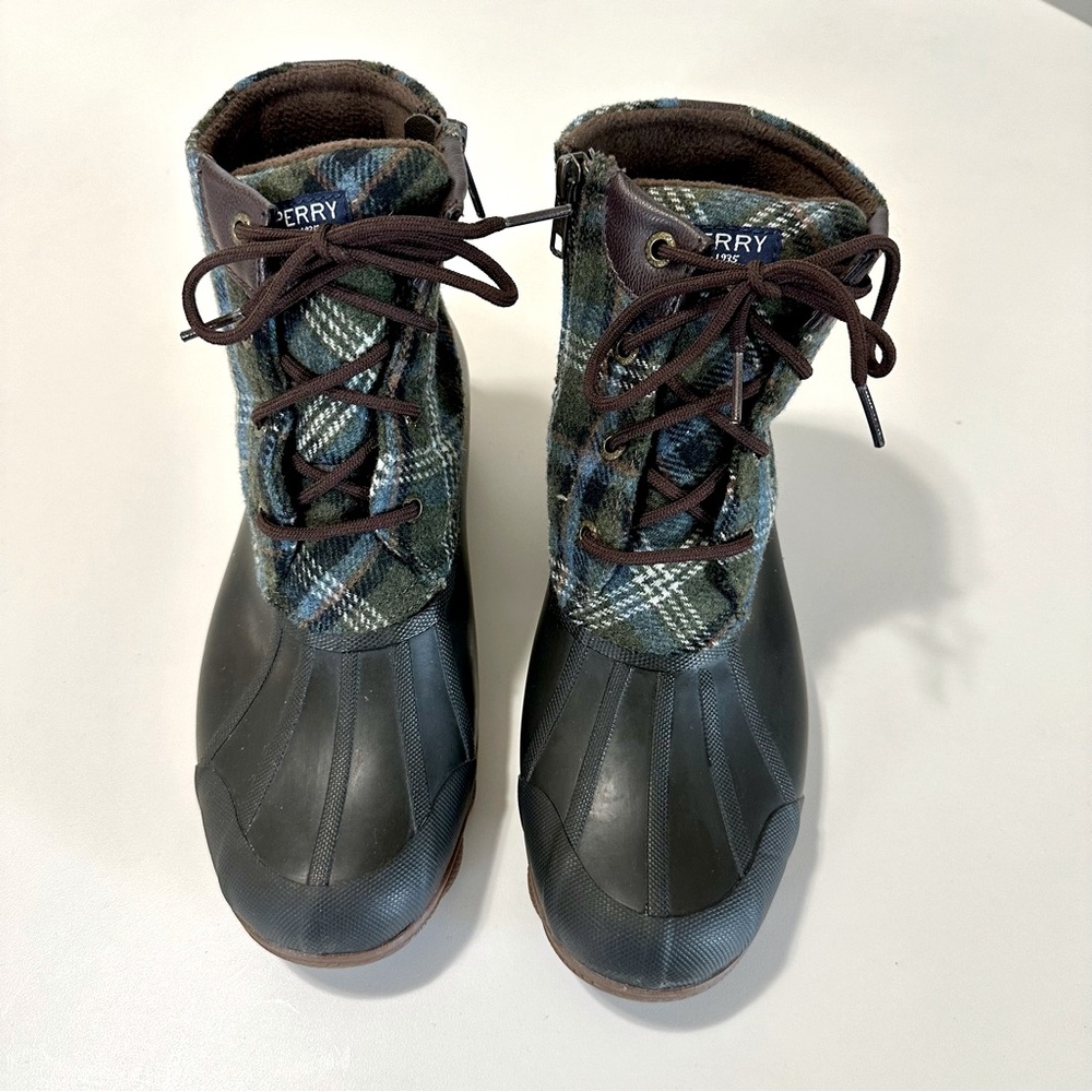 Sperry Syren Gulf Plaid Side Zip Duck Boots Shoes STS85075 Womens size 7.5 M